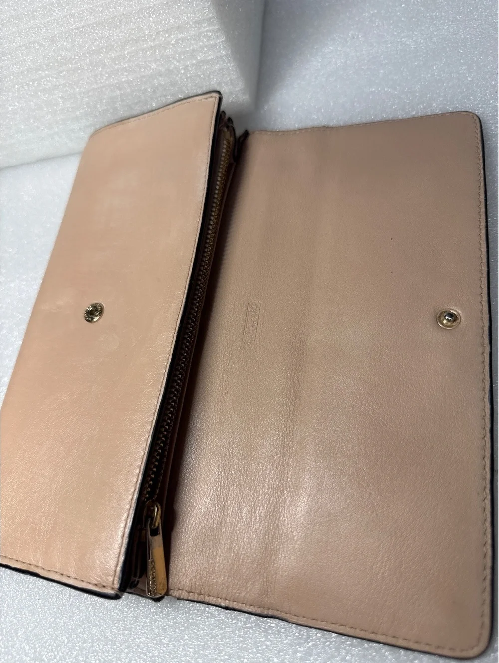 Coach Snakeskin Print Leather Flap Wallet Nude Beige Long Continental Wallet